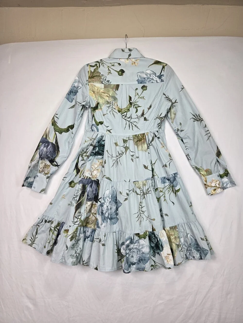 ERDEM‎ Abilene Floral Cotton Poplin Tiered Mini Shirt Dress Estimated Small